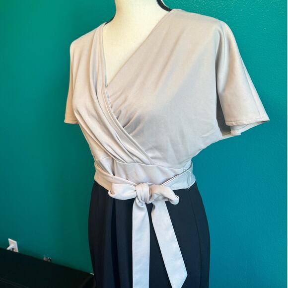 Grace Karin Taupe & Black Short Sleeve Midi Dress Women's Large - Picture 5 of 9